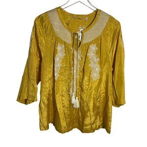Soft Surroundings Size Medium Lauralin embroidered tunic beaded mustard gold